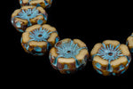12mm Beige/Turquoise Picasso Hawaiian Flower Bead (12 Pcs) #CZL604-General Bead