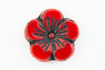 21mm Poppy Red/Black Hibiscus Flower Bead (1 or 6 Pcs) #CZL901-General Bead