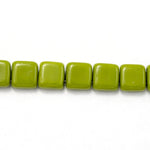 6mm Opaque Olivine Czechmate 2 Hole Square-General Bead