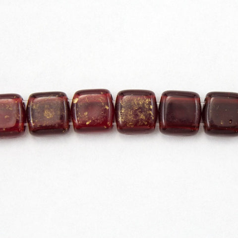 6mm Ruby/Gold Marble Czechmate 2 Hole Square-General Bead