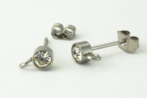 4mm Stainless Steel and Cubic Zirconia Ear Post with Loop #EFA012-General Bead