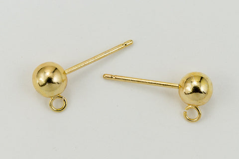 5mm Bright Gold Ball Ear Post with Loop #EFA100-General Bead