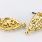 14mm Matte Gold Pewter Filigree Teardrop Ear Post with Loop #EFA119-General Bead