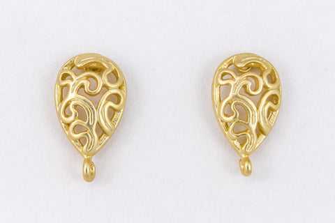 14mm Matte Gold Pewter Filigree Teardrop Ear Post with Loop #EFA119-General Bead
