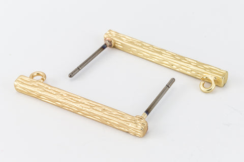 23mm Matte Gold Pewter Textured Bar Ear Post with Loop #EFA127-General Bead