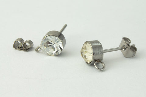 6mm Stainless Steel and Cubic Zirconia Ear Post with Loop #EFB012-General Bead
