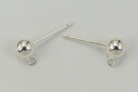 5mm Bright Silver Ball Ear Post with Loop #EFB100-General Bead
