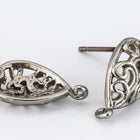 14mm Matte Silver Pewter Filigree Teardrop Ear Post with Loop #EFB119-General Bead