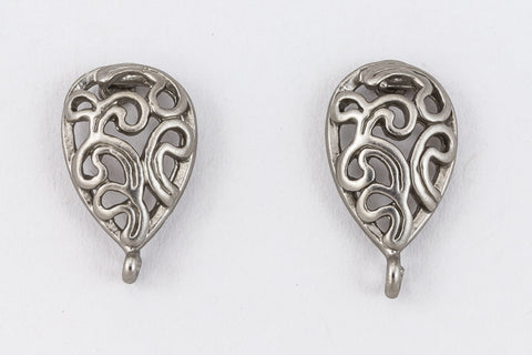 14mm Matte Silver Pewter Filigree Teardrop Ear Post with Loop #EFB119-General Bead