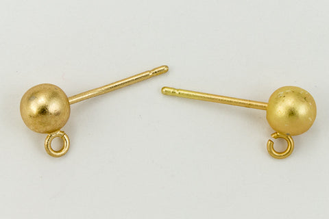 5mm Matte Gold Ball Ear Post with Loop #EFF100-General Bead