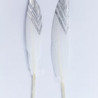 6" White Duck/Goose Feather with Silver Chevron (2 Pcs) #FEA016-General Bead