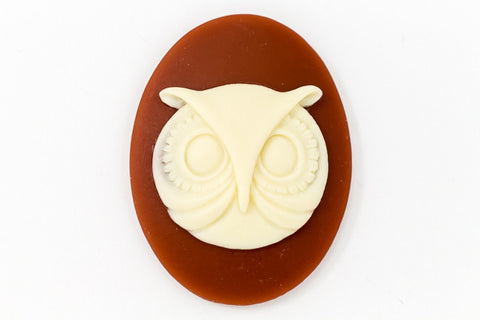 30mm x 40mm Ivory and Brown Owl Face Cameo #FPA112-General Bead