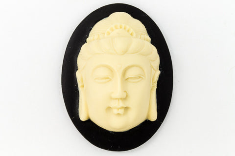 30mm x 40mm Ivory and Black Buddha Head Cameo #FPB105-General Bead