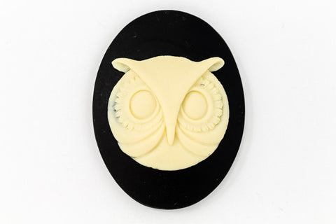 30mm x 40mm Ivory and Black Owl Face Cameo #FPB112-General Bead