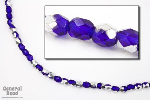 4mm Cobalt/Silver Fire Polished Bead-General Bead
