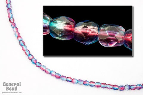 4mm Aqua/Pink Two Tone Fire Polished Bead-General Bead