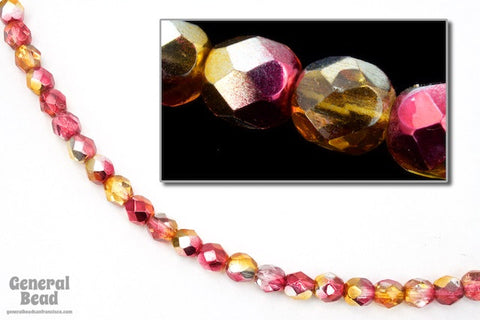 6mm Metallic Pink/Topaz Two Tone Fire Polished Bead-General Bead