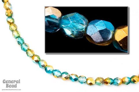 6mm Metallic Aqua/Topaz Two Tone Fire Polished Bead-General Bead