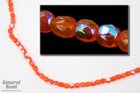 3mm Transparent Opal Orange AB Fire Polished Bead-General Bead