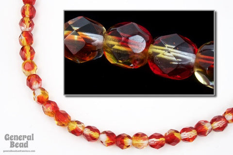 6mm Red/Topaz Two Tone Fire Polished Bead-General Bead