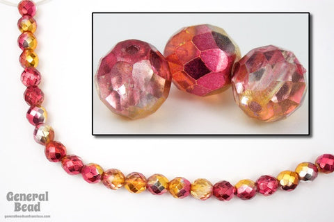 10mm Metallic Pink/Topaz Two Tone Fire Polished Bead-General Bead