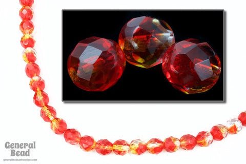 8mm Red/Topaz Two Tone Fire Polished Bead-General Bead