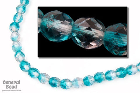 8mm Aqua/Crystal Two Tone Fire Polished Bead-General Bead