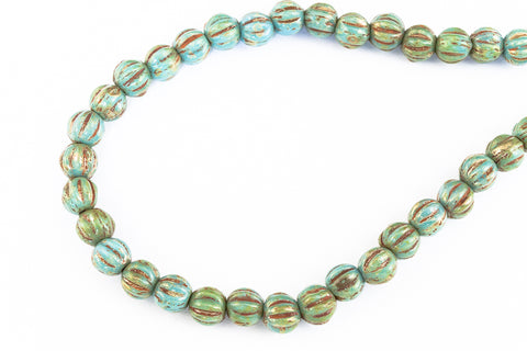 5mm Blue Turquoise Picasso Melon Bead (25 Pcs) #GAX312-General Bead