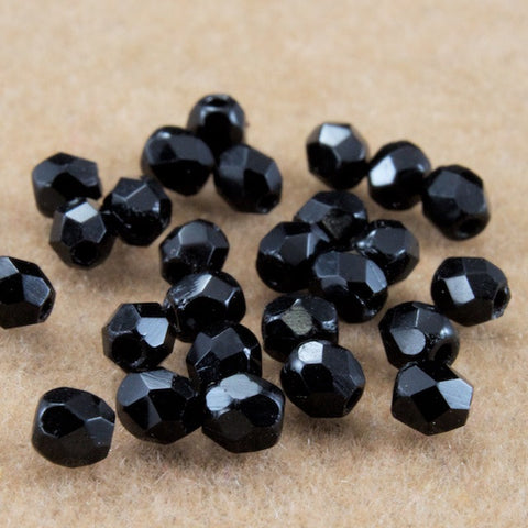 3mm Opaque Jet Fire Polished Bead-General Bead