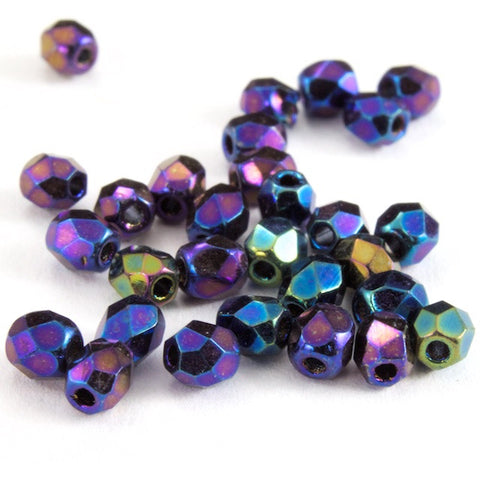 3mm Metallic Blue Iris Fire Polished Bead-General Bead