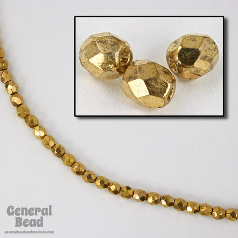 4mm 24 Kt. Gold Fire Polished Bead (25 Pcs) #GBB070-General Bead