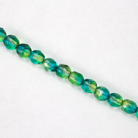 4mm Transparent Green/Yellow Swirl Fire Polished Bead-General Bead