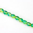 6mm Transparent Green/Yellow Swirl Fire Polished Bead-General Bead