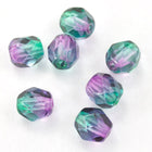 6mm Transparent Purple/Green Swirl Fire Polished Bead-General Bead