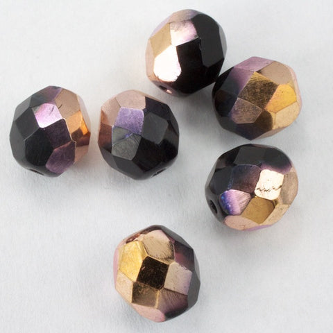 8mm Jet/Gold Fire Polished Bead-General Bead