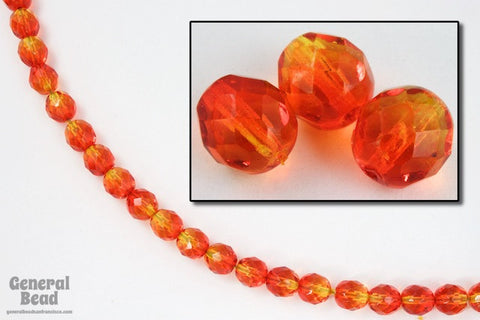 8mm Transparent Orange/Yellow Swirl Fire Polished Bead-General Bead