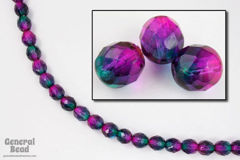8mm Transparent Purple/Green Swirl Fire Polished Bead-General Bead