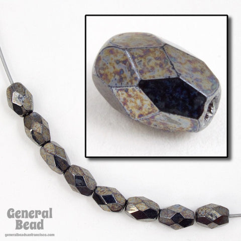 4mm x 6mm Gunmetal Faceted Oval Bead-General Bead