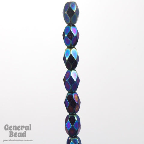 5mm x 7mm Metallic Blue Iris Oval Fire Polished Bead-General Bead