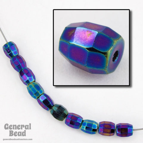 5mm x 6mm Blue Iris Faceted Barrel-General Bead