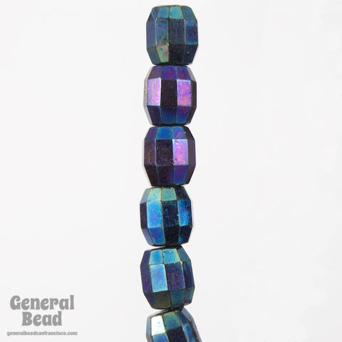 7.5mm x 7mm Metallic Blue Iris Fire Polished Barrel-General Bead