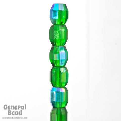 7.5mm x 7mm Emerald AB Fire Polished Barrel-General Bead