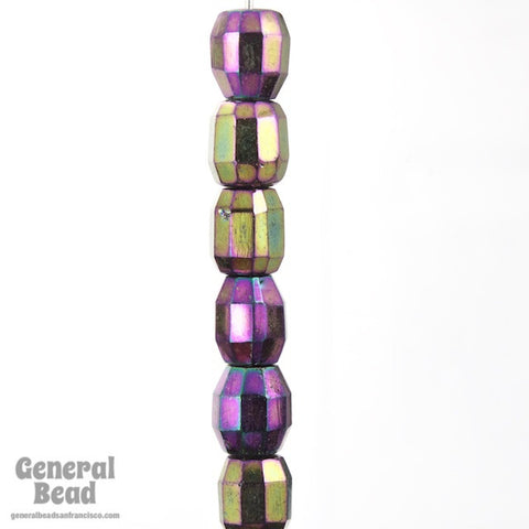 7.5mm x 7mm Metallic Purple Iris Fire Polished Barrel-General Bead