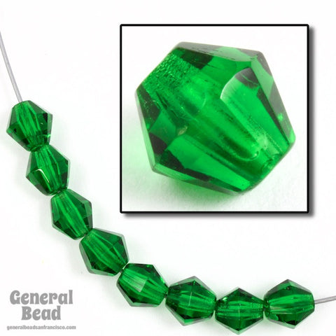 6mm Transparent Emerald Fire Polished Bicone-General Bead