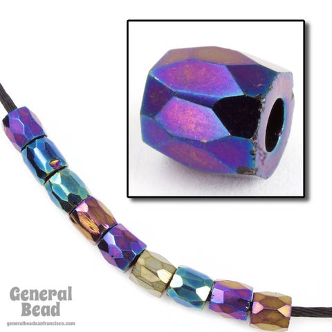 7mm Blue Iris Fire Polished Tube Bead-General Bead