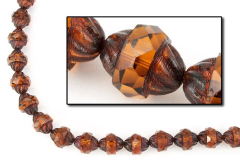 11mm x 10mm Transparent Amber/Mahogany Picasso Turbine Bead (15 Pcs) #GCZ009-General Bead