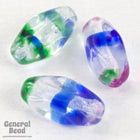7mm x 12mm Pink/Blue/Green Swirl Baroque Dimpled Oval Bead-General Bead