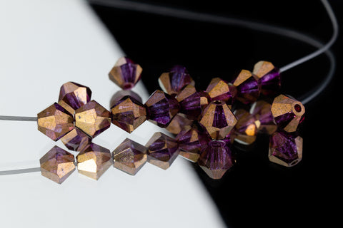 5mm Gold Luster Dark Amethyst Faceted Crystal Bicone #GDQ044