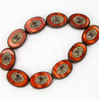 10mm x 14mm Striped Red/Orange Carved Oval Bead (10 Pcs) #GDU008-General Bead