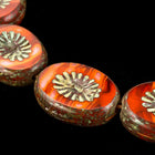 10mm x 14mm Striped Red/Orange Carved Oval Bead (10 Pcs) #GDU008-General Bead